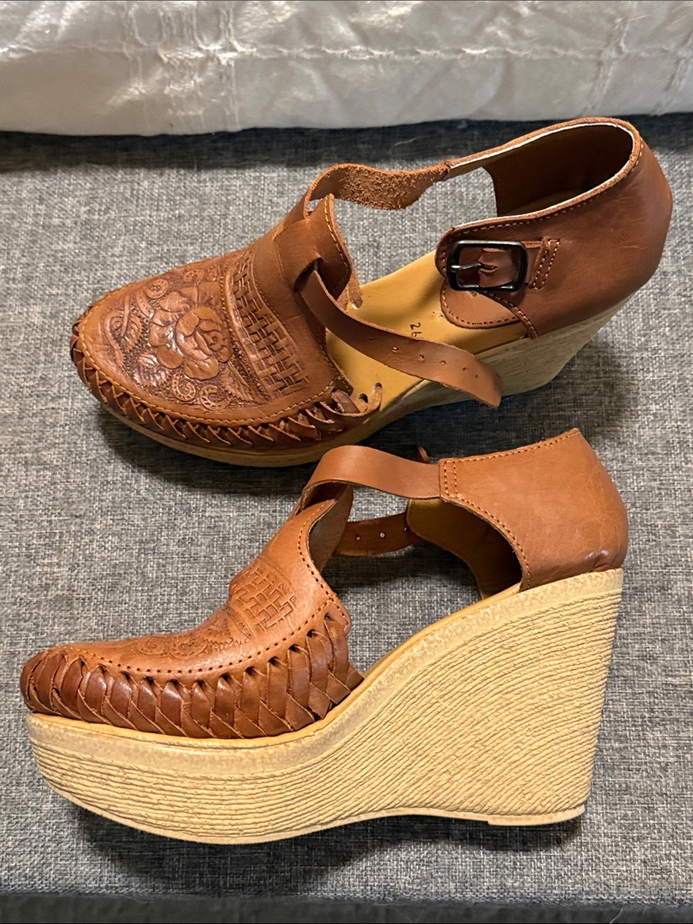 Handcrafted Brown Wedge Sandals with Ankle Strap